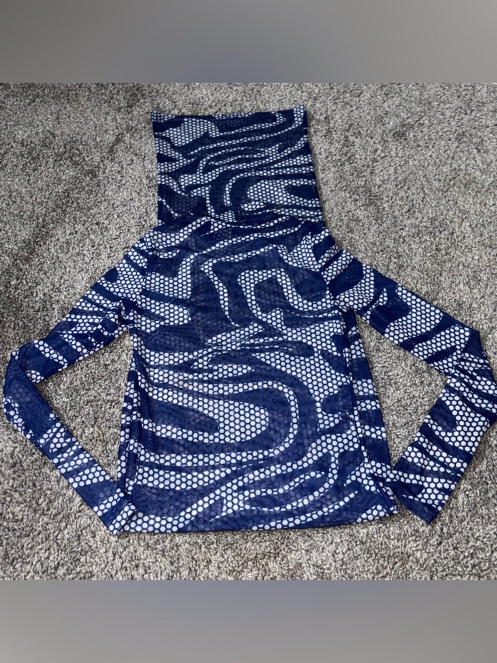 Honeybum Abstract Mesh Midi Dress in Navy Blue Swirl Sheer Overlay